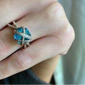 David Yurman Cable Wrap ring w. blue topaz & diamonds